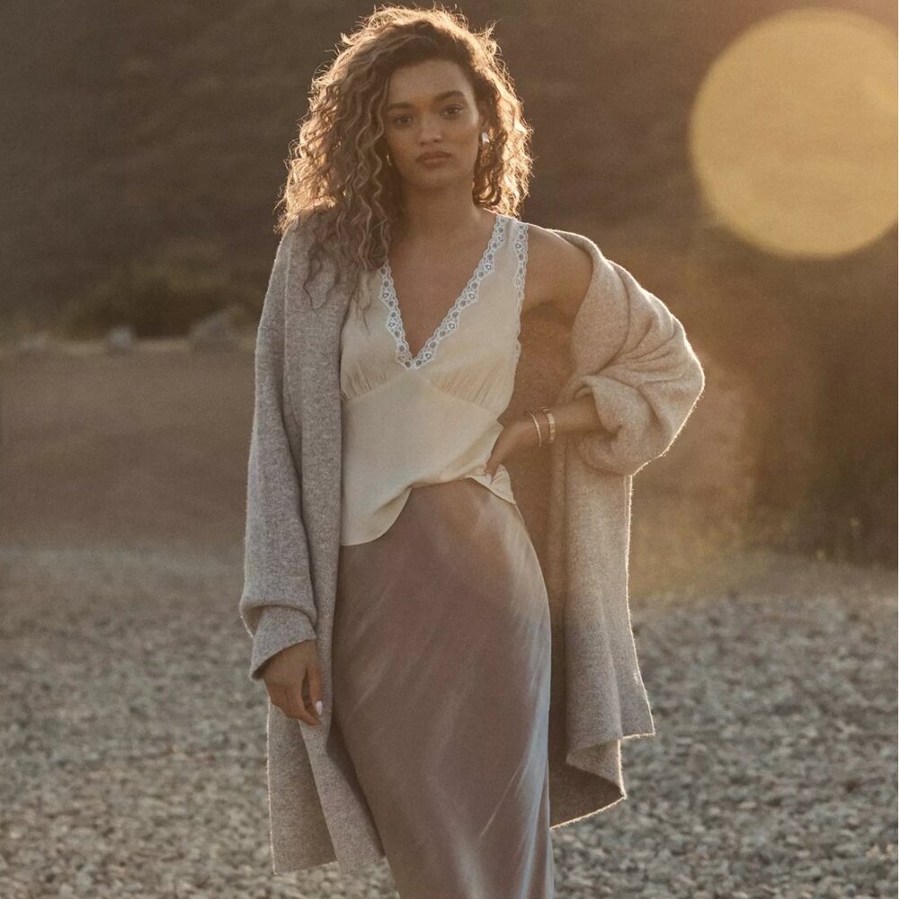 The Mariel Longline Cardigan Sweater Taupe NEW with tags